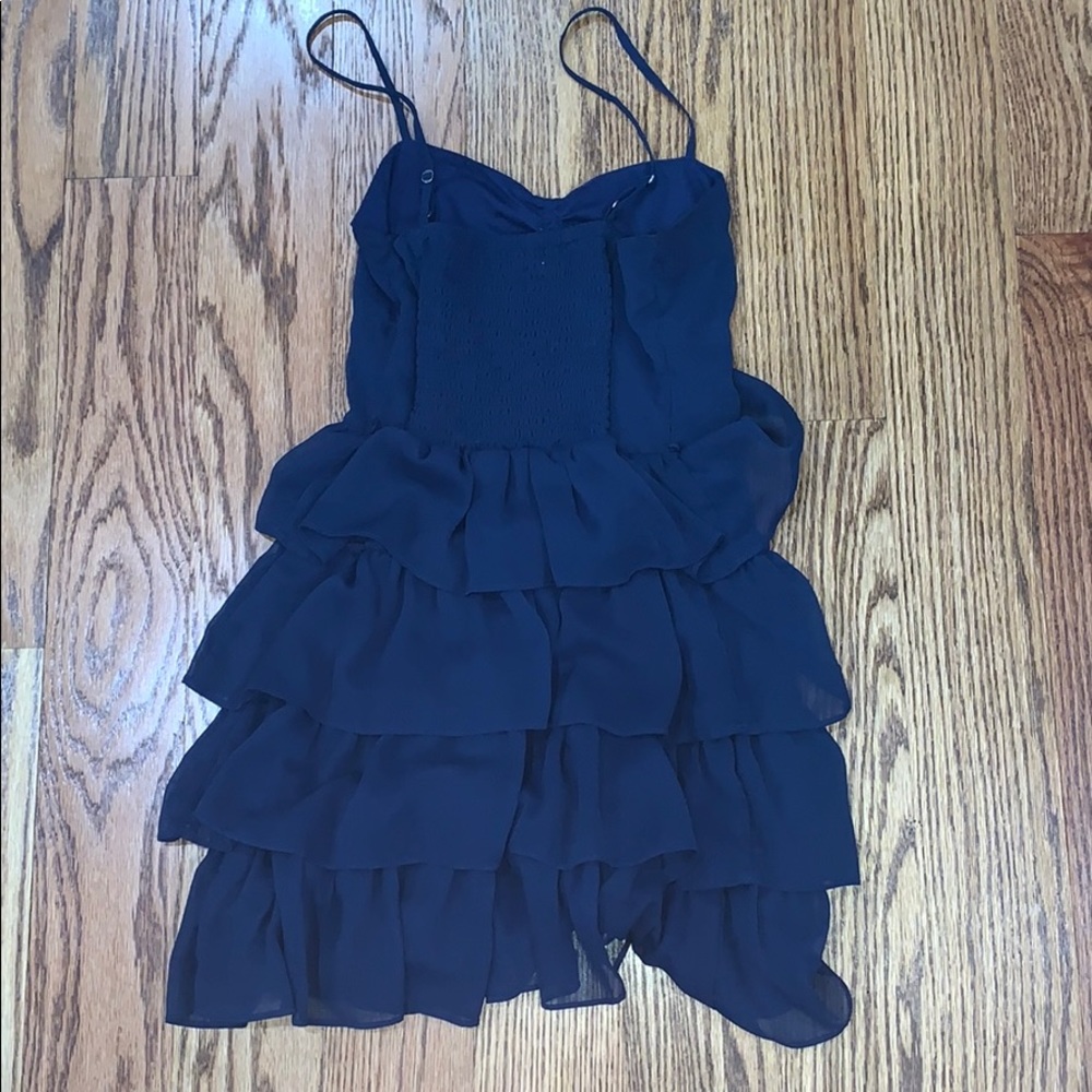 Navy blue ruffled dress thin sleeves - Picture 2 of 3